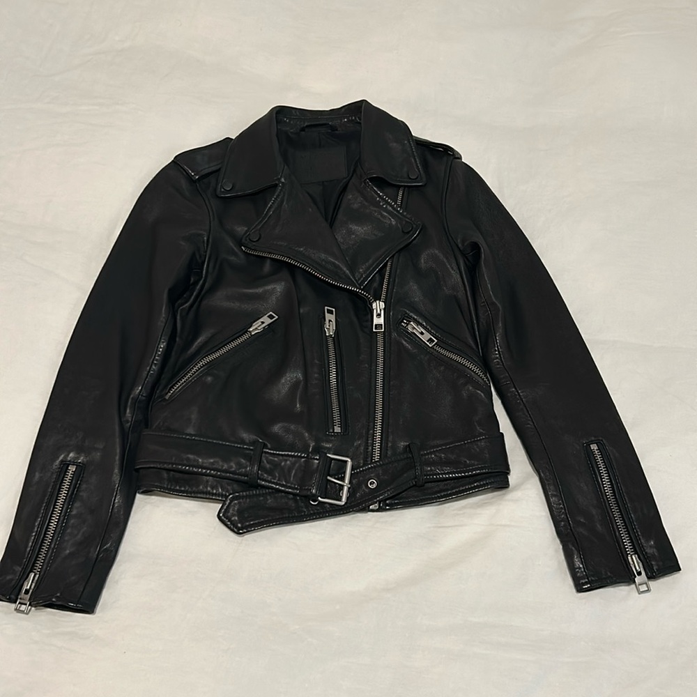 Allsaints Balfern Belted Hem Leather Biker Jacket